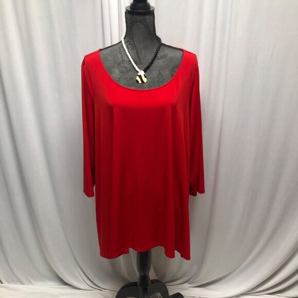 Liz Claiborne Red Top Womens Size 2X Career Loose Fit Stretch Tunic Scoop Neck - Picture 1 of 7